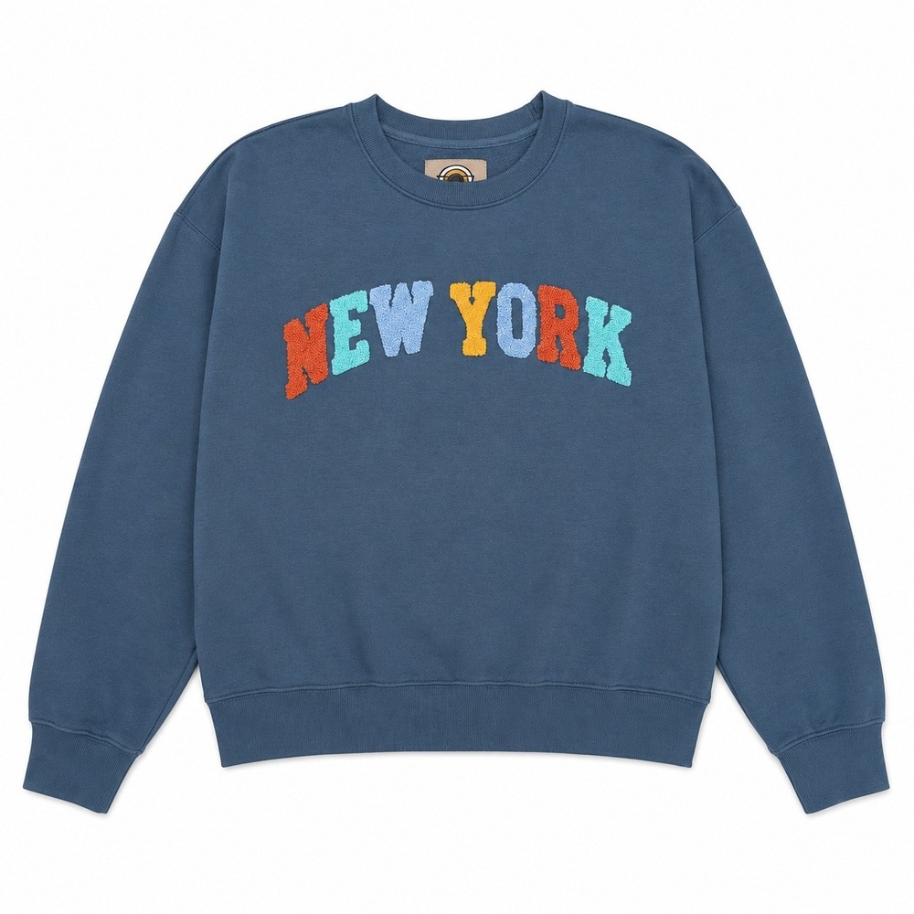 New York Sweatshirt Mens S‎ Blue Chenille Graphic Crewneck NYC Lounge Streetwear